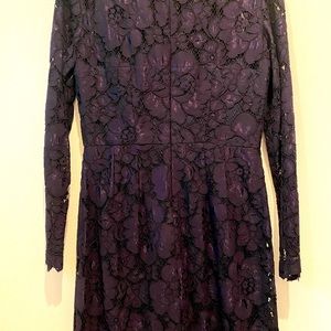Midnight Blue long sleeve mock neck lace cocktail dress